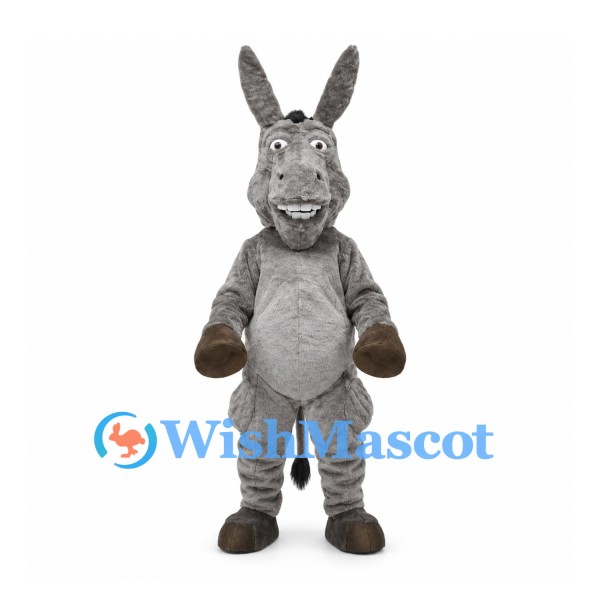 Gray Donkey Mascot Costume with Long Ears and Tooth Grin