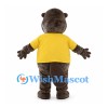 Brown Beaver Mascot Costume with Yellow Shirt and Buck Teeth