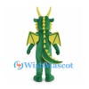 Green Dragon Mascot Costume with Yellow Wings and Long Horns