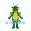 Green Dragon Mascot Costume with Yellow Wings and Long Horns