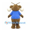Brown Warthog Mascot Costume with Blue Shirt and White Tusks