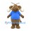 Brown Warthog Mascot Costume with Blue Shirt and White Tusks