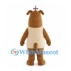 Brown Dog Mascot Costume with Purple Head Bow and Cream Belly