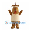 Brown Dog Mascot Costume with Purple Head Bow and Cream Belly