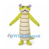 Green Dinosaur Mascot Costume with Striped Belly and Purple Horns
