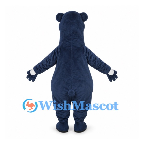 Dark Blue Bear Mascot Costume with Gray Belly and Yellow Nose