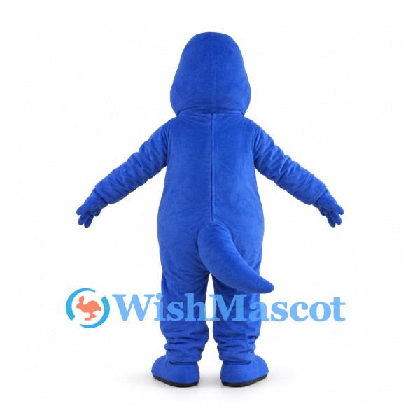 Blue Dinosaur Mascot Costume with White Belly and Long Tail