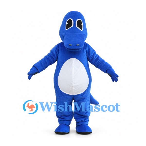 Blue Dinosaur Mascot Costume with White Belly and Long Tail