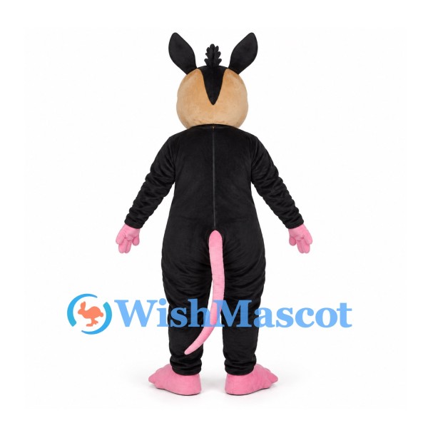 Opossum Mascot Costume with Black Body and Pink Nose