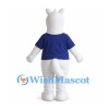 White Dog Mascot Costume with Navy Blue Shirt
