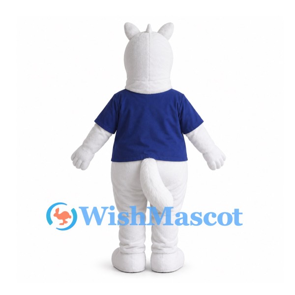 White Dog Mascot Costume with Navy Blue Shirt