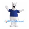 White Dog Mascot Costume with Navy Blue Shirt