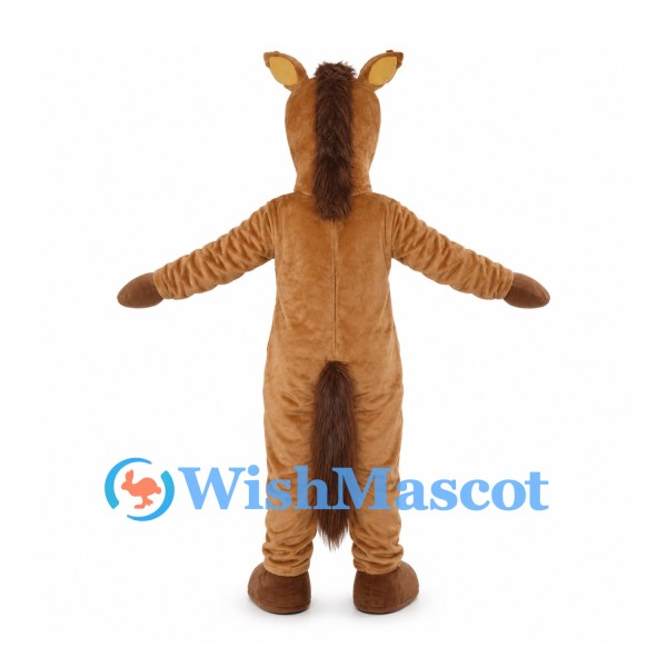 Brown Horse Mascot Costume with Cream Muzzle and Dark Mane