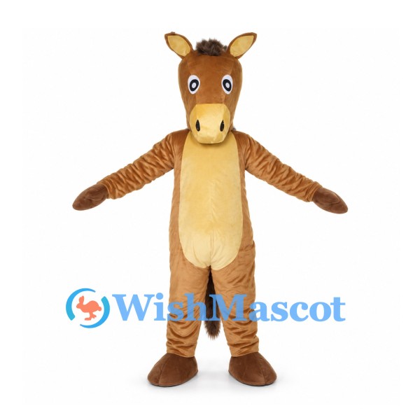 Brown Horse Mascot Costume with Cream Muzzle and Dark Mane