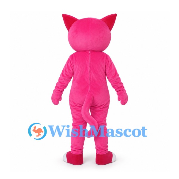 Pink Cat Mascot Costume with Blue Eyes and White Whiskers
