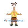 Giraffe Mascot Costume with Yellow Scout Shirt and Brown Shorts