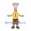 Giraffe Mascot Costume with Yellow Scout Shirt and Brown Shorts