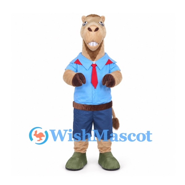 Camel Mascot Costume with Blue Scout Shirt and Red Tie