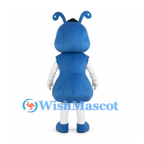 Blue Ant Mascot Costume with Red Bow Tie and Black Hat