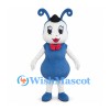 Blue Ant Mascot Costume with Red Bow Tie and Black Hat