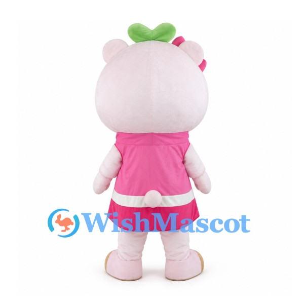 Pink Bear Mascot Costume with Berry Headpiece and Pink Dress