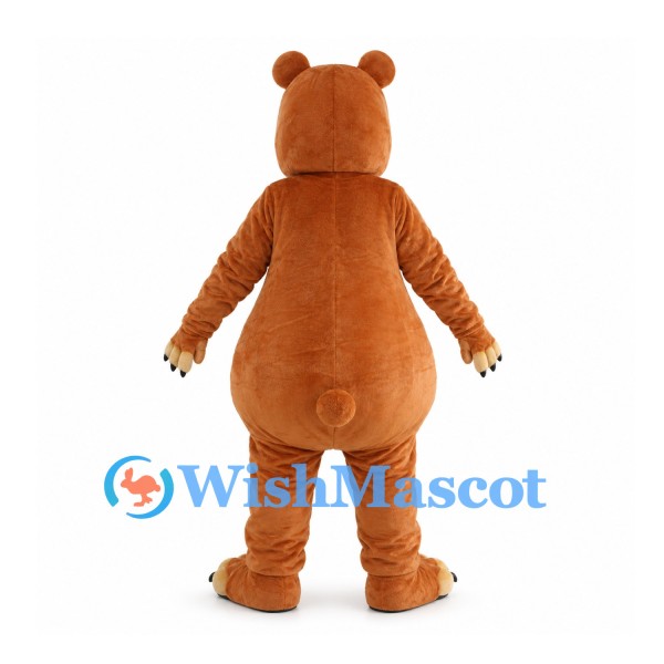 Brown Bear Mascot Costume with Tan Belly and White Head Bow