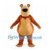 Brown Bear Mascot Costume with Tan Belly and White Head Bow