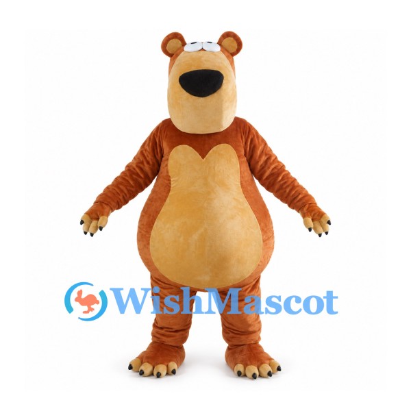 Brown Bear Mascot Costume with Tan Belly and White Head Bow