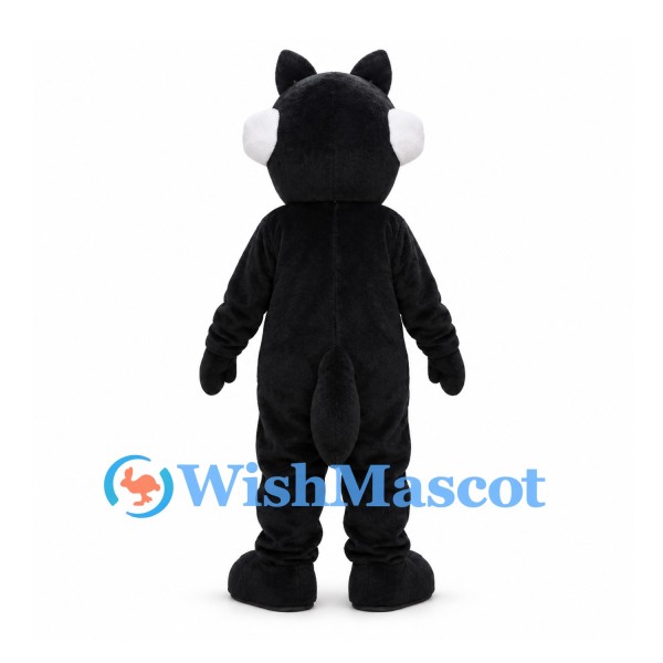 Black and White Wolf Mascot Costume with Blue Eyes and Fangs