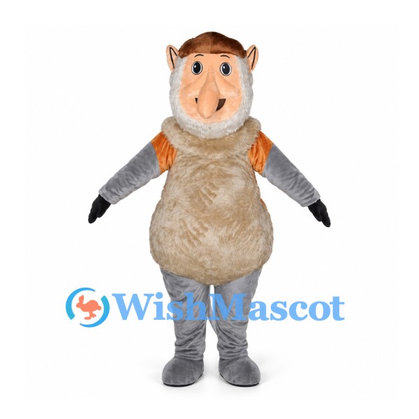 Proboscis Monkey Mascot Costume with Orange Body and Gray Limbs