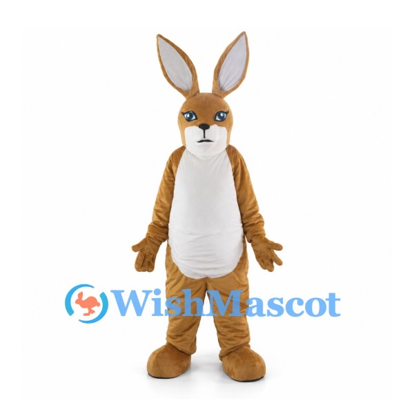 Tan Kangaroo Mascot Costume with Tall Ears and White Belly