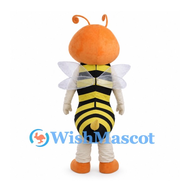 Orange Bee Mascot Costume with Curled Antennae and Clear Wings