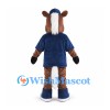 Brown Horse Mascot Costume with Blue Cap and Navy Shirt