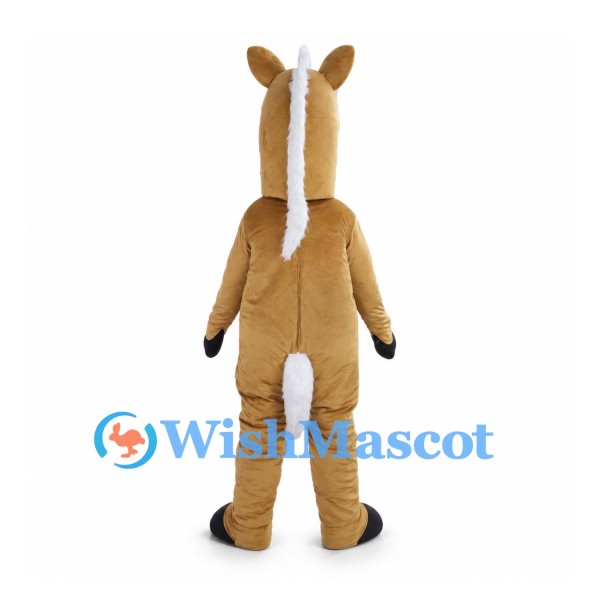 Tan Horse Mascot Costume with Tooth Grin and White Mane