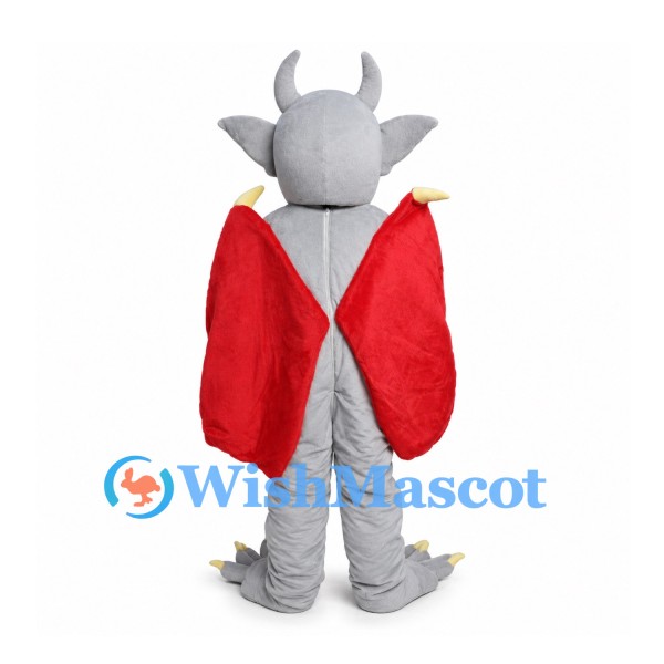Gray Gargoyle Mascot Costume with Red Wings and Horns
