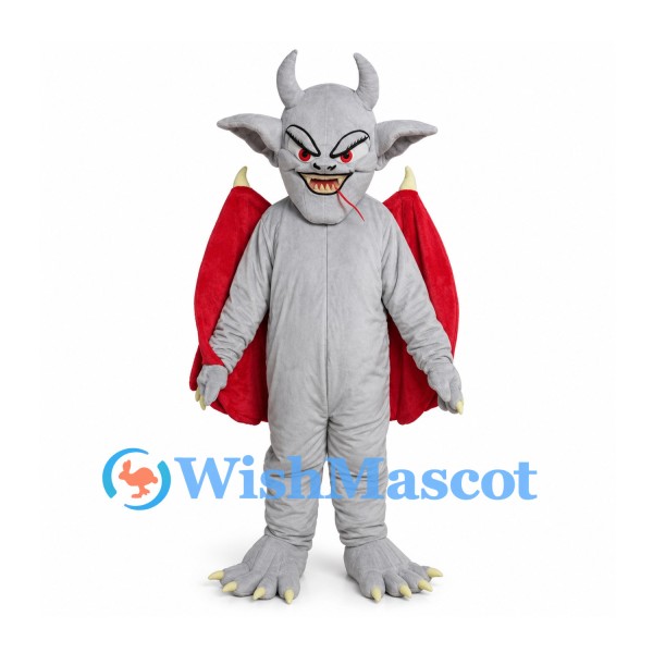 Gray Gargoyle Mascot Costume with Red Wings and Horns