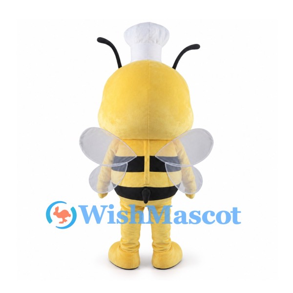 Bee Mascot Costume with White Chef Hat and Clear Wings