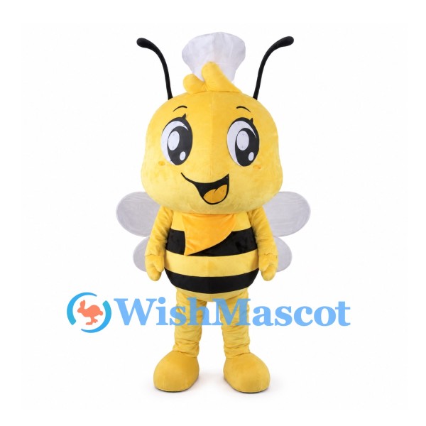 Bee Mascot Costume with White Chef Hat and Clear Wings