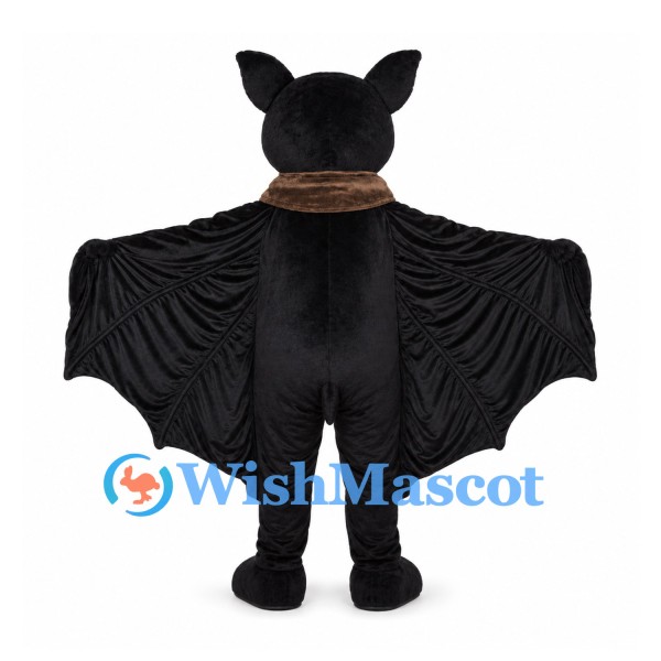 Black Bat Mascot Costume with Wide Pleated Wings