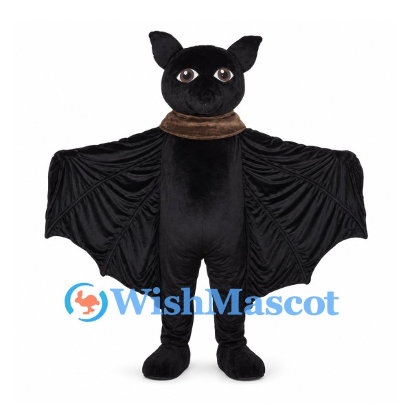 Black Bat Mascot Costume with Wide Pleated Wings