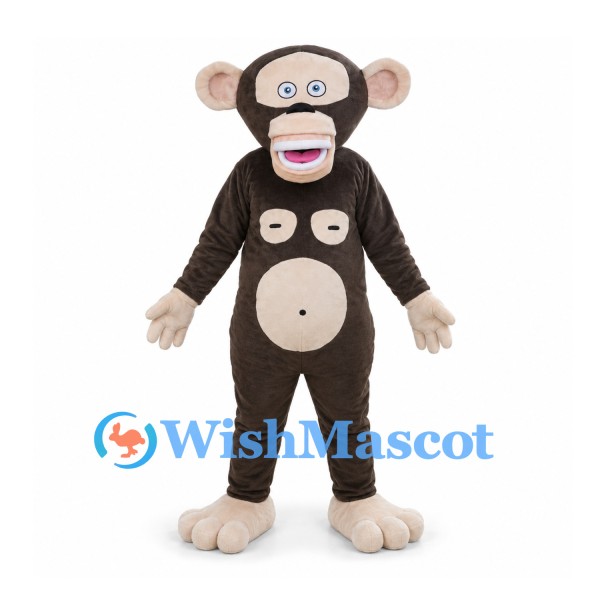 Chimpanzee Mascot Costume with Cream Face and Open Smile
