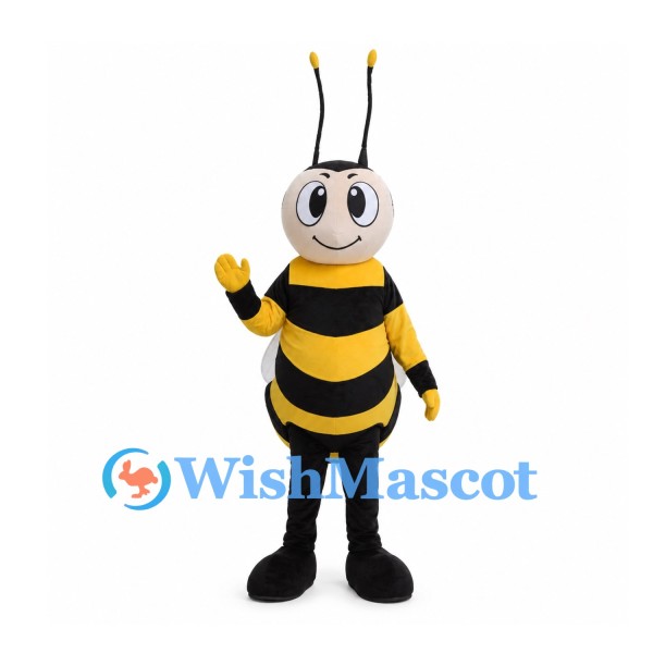 Bee Mascot Costume with Long Antennae and Rounded Striped Body