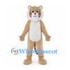 Tan Tiger Mascot Costume with White Cheeks and Striped Tail