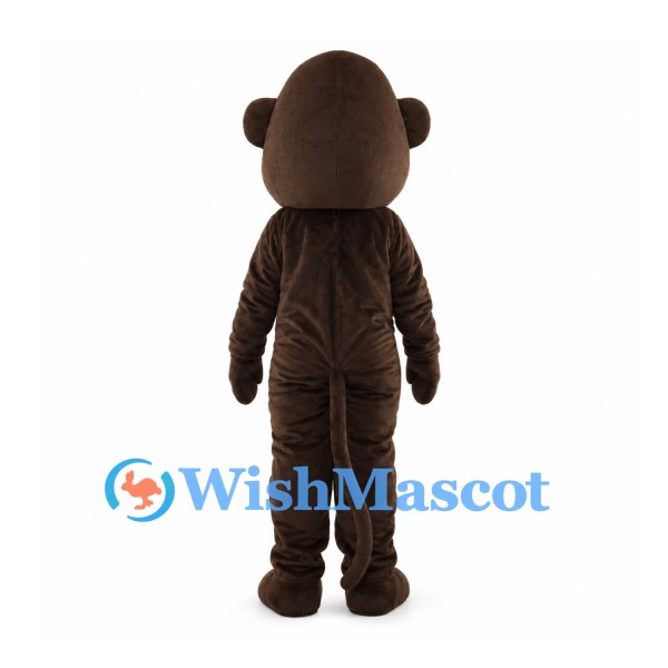 Brown Monkey Mascot Costume with Round Cream Face and Curled Tail