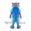 Gray Raccoon Mascot Costume with Blue Glasses and Summer Outfit