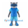 Gray Raccoon Mascot Costume with Blue Glasses and Summer Outfit