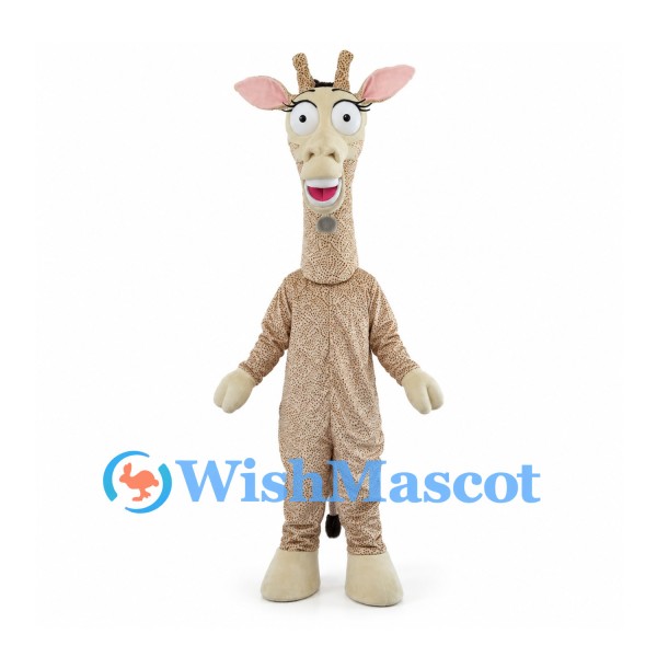 Giraffe Mascot Costume with Long Neck and Tan Spotted Body