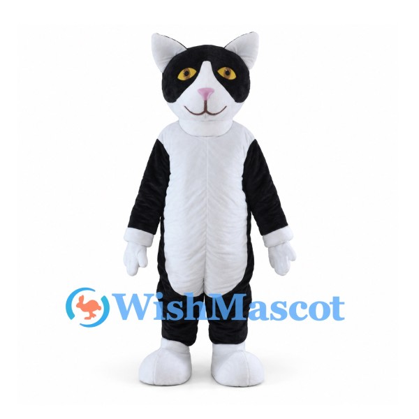 Black and White Cat Mascot Costume with Yellow Eyes