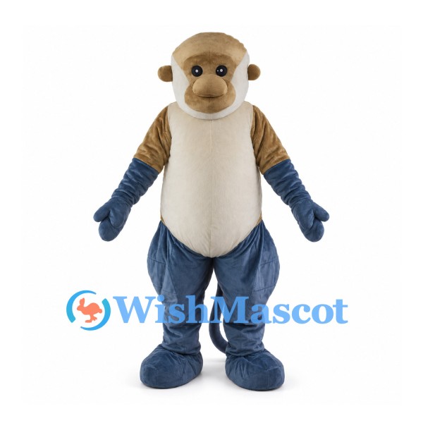 Monkey Mascot Costume with Cream Chest and Blue Arms and Legs