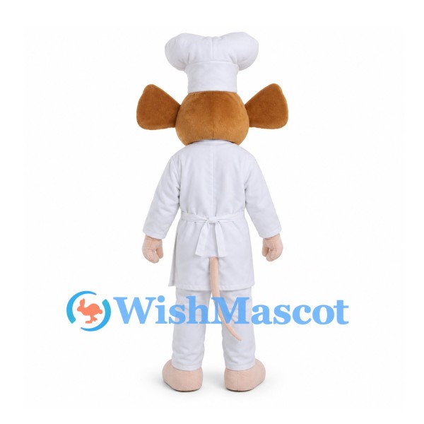 Mouse Mascot Costume with White Chef Uniform and Curled Mustache